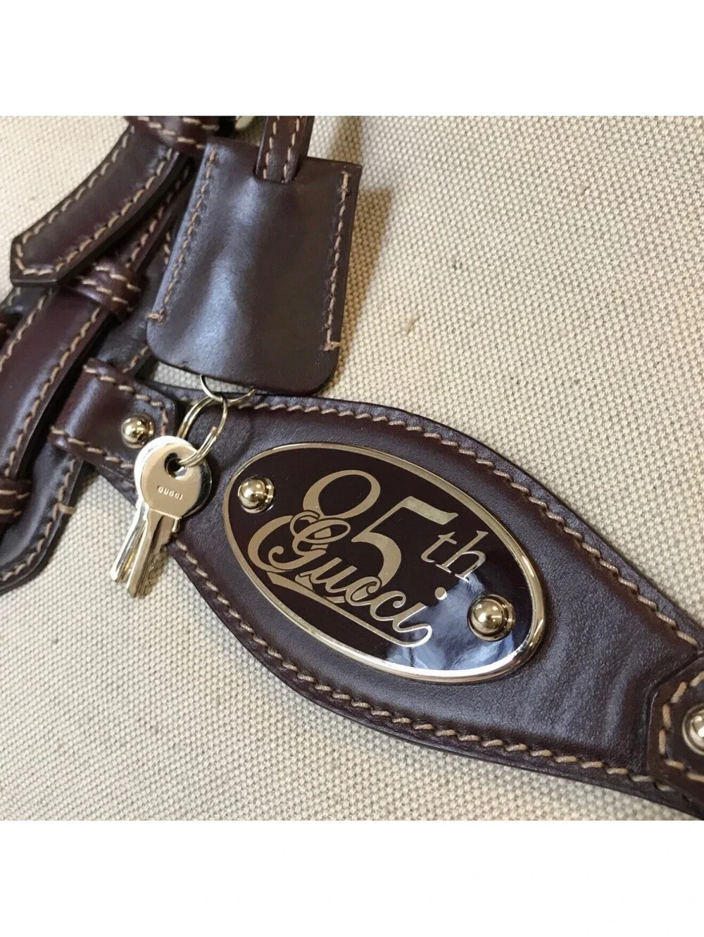 Gucci Cream Canvas and Brown Leather Horsebit Duffel Bag